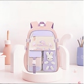 abordables Sacs à dos pour Enfants et Adolescents-Sac à dos kawaii pour enfants et adolescentes – cartable pastel avec breloque lapin en peluche et organiseur multi-poches pour l&#039;école primaire et le collège