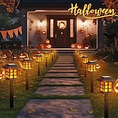 preiswerte Landschaftslichter-6 Stück Solar-Außenleuchte, wasserdicht, kleines Haus, blinkende Flamme, Bodenstecker, Licht für Innenhof, Garten, Weg, Rasen, Terrasse, Halloween, Weihnachtsfest, Atmosphäre, dekoratives Licht,