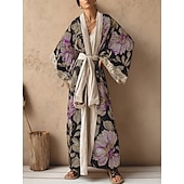 preiswerte Ausgefallene Kleider-Damen Langes Kleid Maxikleid Boho Kleid Urlaub Freizeitkleid Swing Kleid Mode Modern Alltag Urlaub Strand Regular Fit Blumen Langarm V-Ausschnitt Weinrot Marineblau Apricot Sommer Frühling