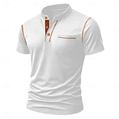 billige Uformell Henley T-skjorte-Herre Henly-skjorte T-skjorter Kortermet Helfarge عادي Fritid Lomme Knapper Kontrastsøm Henley utendørs Avslappet Daglig Sommer Vår &amp; Vinter Svart Hvit Lyseblå Henley T-skjorte
