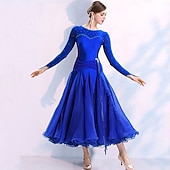 preiswerte Standard-Tanzsaal-Für den Ballsaal Kleid Kombination Kristalle / Strass Damen Training Leistung Langarm Elasthan Organza Polyster