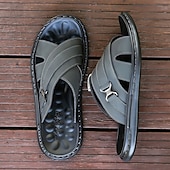 cheap Vacation Sandals-Men&#039;s Tan Faux Leather Slide Sandals Cross-Strap Open-Toe Design with Arch Support Great for Casual Summer Home and Street Style