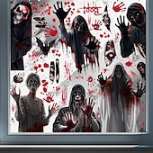 cheap Halloween Stickers-Halloween Window Cling Sticker Decals Decorations Double Side, Bloody Handprint Ghost Shadow Skeleton Static Stickers for Glass and Halloween Window Decor