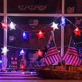 cheap Battery String Lights-1 Pc 3M-20 LED Star String Lights Red, White, Blue Vine Weaving Pentagram Light String July 4th Independence Day Party Patriotic Atmosphere Decorative Light AAA Battery Box