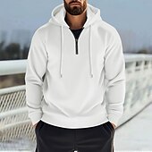 economico felpe con cappuccio da uomo di base-Per uomo Felpa con cappuccio a nido d&#039;ape Felpa con cappuccio e zip Felpa con zip Nero Bianco Blu Cachi Grigio Con Cappuccio Semplice Con zip Zip a un quarto Sport &amp; Outdoor Casuale Quotidiano