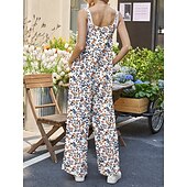 olcso nyaralás jumpsuit-Női Szabályos Jumpsuitek Aktív Virágos Ujjatlan Széles lábszár Kerek Zseb Magas derék Vakáció Napi Normál Sárga Arcpír rózsaszín Katonai zöld Nyár