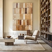 cheap Wabi Sabi-Mintura Hand Painted Abstract Brown Texture Oil Paintings on Canvas Modern Abstract Wall Art Picture For Home Decoration Ready To Hang With Stretched Frame