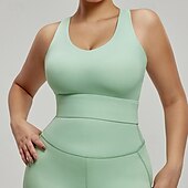 baratos Sutiãs esportivos &amp; coletes-Mulheres Sutiã de ioga Tanque Sutiã Pilates Roupa-Interior Suportes altos Respirável absorvente de suor Sem Fio Com almofadas Cor Sólida / Simples Esporte Roupas Esportivas Branco Azul Academia