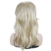 baratos Perucas Históricas-Peruca Desfiada em Camadas com Franjas Peruca Natural Cacheada e na Altura dos Ombros Cabelo Sintético Macio Perucas de Halloween