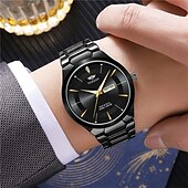 baratos Relógios Quartz-Relógio de quartzo masculino da moda com pulseira de aço, design simples e mostrador circular ipx7 à prova d&#039;água, calendário luminoso, data, relógio de quartzo