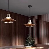 billige Pendellys-retro middelaldermetall &amp;UFO-pendellampe i tre, mid-century, til spisestue/soverom