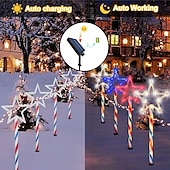 economico Luci paesaggistiche-1 Pacco Luci Solari da Giardino Patriottiche 6 LED Impermeabili Rosso Bianco Blu Luce a Stella a 5 Punte 4 Luglio Giorno dell'Indipendenza 250° Anniversario Giorno della Memoria per Festa Giardino