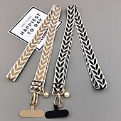 economico Lanyards e cinturini da polso per telefono-tracolla per cellulare con corda appesa, tracolla con foglia di rattan ricamata, catena appesa, ciondolo con perla, cordino regolabile per il collo, corda intrecciata a mano