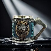 ieftine Cupe &amp; Căni-halbă de bere vikingă, cană cadou Oktoberfest cu topor de luptă medieval, ceașcă de cafea pirat nordic, halbă războinic viking, halbă de bere nordică rustică