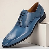 preiswerte Klassische Anzugschuhe-Herren-Brogue-Abendschuhe aus echtem Rindsleder in Blau – klassische Schnürschuhe für formelle Anlässe, Business und Hochzeiten