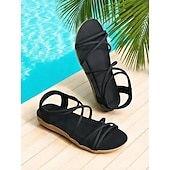 abordables Sandales de Vacances-Sandales plates beiges à brides élastiques pour femmes – Chaussures de plage légères et minimalistes pour les vacances d&#039;été, les tenues de villégiature et les tenues décontractées du quotidien