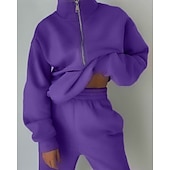 tanie dresy-Damskie Spodnie dresowe Dres polarowy Góra ścieżki Zamek 2-częściowa Solidne kolory Rozpinana bluza i spodnie dresowe Zestawy odzież Jesień Leśna zieleń Granatowy Siłownia Sportowy Bieganie Keep Warm