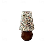baratos abajur-Abajur redondo com estampa floral pastoral francesa tradicional, base de madeira maciça, 1 luminária de mesa para quarto