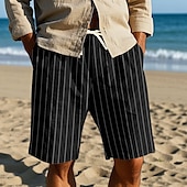 economico Vacanza-Per uomo Shorts Pantaloncini Estivi Pantaloncini casual Tasca Coulisse Elastico in vita A righe Comodità Indossabile Lunghezza al ginocchio All&#039;aperto Sport Quotidiano Moda Casual Nero Bianco
