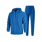 Недорогие спортивные костюмы-Муж. Спортивный костюм Штаны Спортивные штаны Карман на молнии Однотонный Наборы одежды Осень Черный Белый Тренажерный зал Одежда для спорта и отдыха Бег С защитой от ветра Длинный рукав Спорт