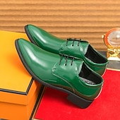 abordables Officiel-Chaussures à lacets en cuir verni vert pour hommes – chaussures habillées brillantes avec une finition polie, idéales pour les mariages et les soirées
