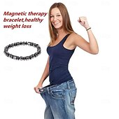 baratos Presentes-2 pulseiras elásticas com contas magnéticas, pulseiras de terapia magnética pretas simples para saúde, perda de peso, presente para feriados e ocasiões especiais
