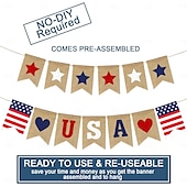 cheap Independence Day Decoration-Patriotic USA Banner Burlap 4th of July Decorations Rustic Patriotic Banner Red White Blue Stars Bunting Garland for President Day 4th of July Party Supplies 4th of July Patriotic Outdoor Indoor hanging Decor