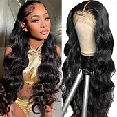 baratos Perucas de seda frontais de cabelo natural-Peruca de renda de cabelo humano de cor natural 13*6, renda frontal, cabelo humano ondulado, densidade de 150%, 14-28 polegadas