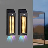 baratos Candeeiros Luzes de Exterior-Luzes de parede solares com sensor de movimento para porta frontal, 2 modos com holofote RGB, postes de LED, cerca, segurança para varanda, 1 unidade