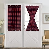 billiga Dörrgardiner-Franska dörrgardiner med stångficka gingham gardin för dörrar fönster draperier dörrgardinpaneler med glasfönster köks- och altandörrar för avskildhet