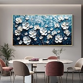 cheap Floral/Botanical Paintings-Handmade Original White Flower Oil Painting On Canvas Abstract Landscape Wall Art for Home Decor With Stretched Frame Without Inner Frame Painting