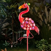 ieftine Lumini de peisaj-Lampă solară de grădină cu LED-uri, tip flamingo, impermeabilă IP65, cu formă de statuie metalică flamingo, decorațiuni de grădină în aer liber pentru nuntă, peluză, iaz, grădină, iluminat peisagistic