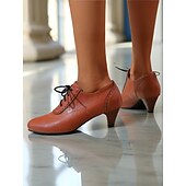 abordables années 1930-Femmes Chaussures à Talons Rétro Brogue Travail Quotidien À lacets Talon Cône Bout Rond Élégant ancien Marche PU À lacets Noir Blanche Jaune