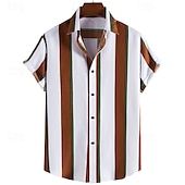 preiswerte Freizeithemden für Herren-Herren Hemd Sommerhemd Freizeithemd Strandhemd Knopfhemd Blau Gold Grün Dunkelgray Grau Kurzarm Streifen Revers Urlaub Hawaiianisch Bekleidung Polyester Mode Lässig Bequem