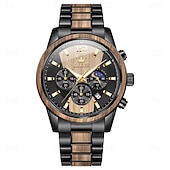economico Orologi al quarzo-OLEVS 3645 orologio da uomo, orologio al quarzo originale di alta marca, cronografo multifunzionale in legno massello, orologio con fasi lunari