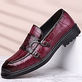 voordelige Hereninstappers &amp; loafers-Voor heren Instappers en instappers Krokodil patroon Wandelen Zakelijk Brits Bruiloft PU Leder Ademend Comfortabel Anti-slip Instapper Wijn Bruin Groen Herfst Winter