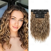 abordables Clip dans les extensions-Extensions de cheveux à clipser - 4 pièces 12 extensions de cheveux bruns courts bouclés et ondulés avec trame en dentelle invisible et mèches