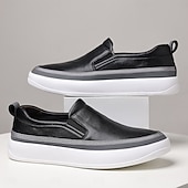 halpa Miesten lenkkarit-Miesten valkoiset keinonahkaiset slip-on-kengät ruskeilla reunuksilla – tyylikkäät ja mukavat rennot slip-on-kengät arkeen ja rentoon käyttöön