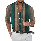 economico camicie casual da uomo-Per uomo Camicia Camicia Estiva Camicia casual Camicia da Spiaggia Camicia con Bottoni Verde chiaro Rosa Rosso Viola Verde Manica Lunga A righe Bavero Vacanza Camicia hawaiana Abbigliamento Poliestere