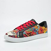 economico Scarpe Dichiarazione-Sneakers da skate da uomo con stampa graffiti colorata: scarpe streetwear artistiche con lacci per giovani, festival e stile quotidiano