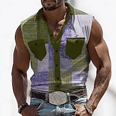 baratos camisas ocidentais dos homens-Homens Bloco de cor Retalhos Camisa Social camisa ocidental Camisa de caubói Sem Manga estilo ocidental Ao ar livre Trabalho Casual Verão Primavera Aberto para a Lateral Impressão 3D Dois bolsos