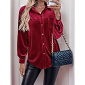 preiswerte Damen Einfache Oberteile-Damen Hemd Einfarbig Elegant Stilvoll Lässig Langarm Hemdkragen Normale Oberteile Täglich Knöpfe Rote Blau Braun Grün Sommer Frühling