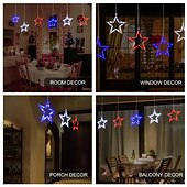 cheap Decorative Lights-3 Pcs Patriotic Hanging Lights July 4th Independence Day Red, White, Blue Pentagram Suction Cup Window Light AAA Battery Box Party Patriotic Atmosphere Decorative Light American Flag