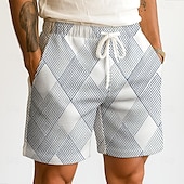 billiga 3d sweatshorts för män-Herr Geometrisk Rutnät / Pläd Våffelshorts Svett shorts Casual shorts Medium Midja Mode Casual Semester Joggning Träningspass Elastisk dragsko i midjan Shorts med fickor Designer Kläder