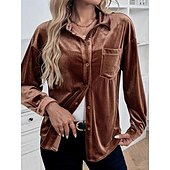 preiswerte Damen Einfache Oberteile-Damen Hemd Einfarbig Elegant Stilvoll Lässig Langarm Hemdkragen Normale Oberteile Täglich Knöpfe Rote Blau Braun Grün Sommer Frühling