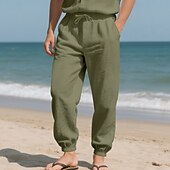 economico Vacanza-Per uomo Joggers Pantaloni di Lino Pantaloni Pantaloni Estivi Pantaloni da Spiaggia Tasca Coulisse Elastico in vita Semplice Comodità Traspirante Vacanza Quotidiano Ferie Hawaiano Boho Nero Bianco