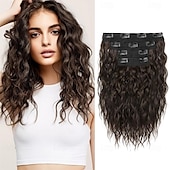 abordables Clip dans les extensions-Extensions de cheveux à clipser - 4 pièces 12 extensions de cheveux bruns courts bouclés et ondulés avec trame en dentelle invisible et mèches