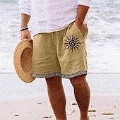 economico Vacanza-Per uomo Shorts Shorts di Lino Pantaloncini Estivi Shorts da Spiaggia Elastico in vita Coulisse Gamba Dritta Semplice Comodità Morbido Lunghezza al ginocchio Quotidiano Spiaggia Vacanza Moda Giallo