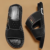 billige Ferietøfler-Brune slip-on sandaler til herre, myke sommersandaler i kunstskinn for innendørs komfort, helgeærender og uformell utendørsbruk