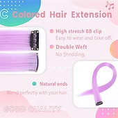 economico Clip nelle estensioni-Extension per capelli colorati, 22 pollici, clip lisce, extension per capelli corpo viso capelli glitter multicolore arcobaleno rosa rosso extension per capelli per bambine ragazze donne